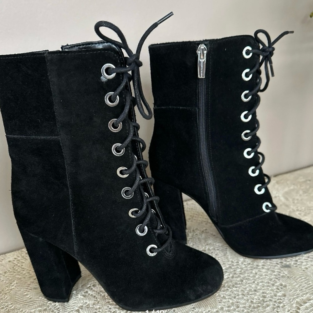 Vince Camuto Black Suede Lace Up Ankle Boots
